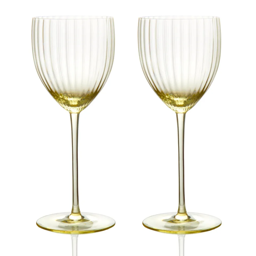Caskata Glassware|Quinn Optic White Wine Glasses Citrine, Set of 2
