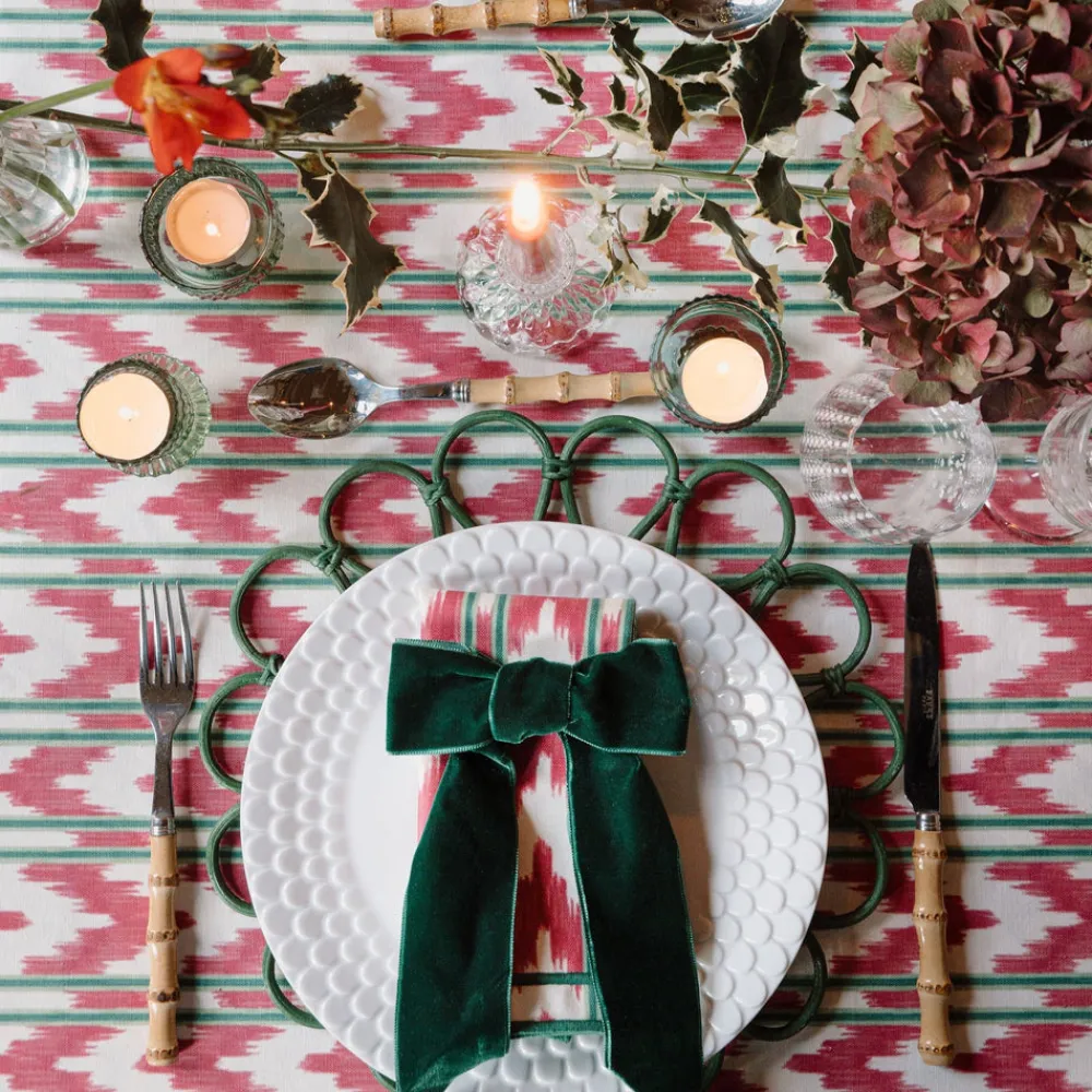 Maison Margaux Place Settings & Linens|Raspberry Red Ikat Tablecloth