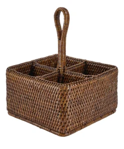 Rebecca Udall Wicker|Flatware|Rattan Cutlery and Condiment Carrier in Brown