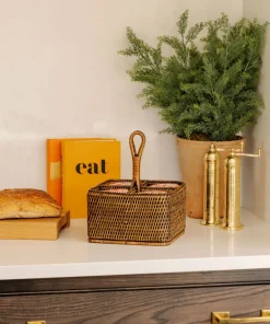 Rebecca Udall Wicker|Flatware|Rattan Cutlery and Condiment Carrier in Brown