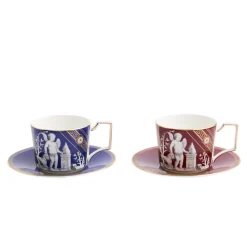Wedgwood Dinnerware|Renaissance Mix Teacup Saucer in Gold & Red, in Set of 2