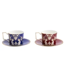 Wedgwood Dinnerware|Renaissance Mix Teacup Saucer in Gold & Red, in Set of 2