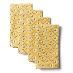 Maria Louise Cottage Place Settings & Linens|Retro Rose Napkins in Yellow, Set of 4