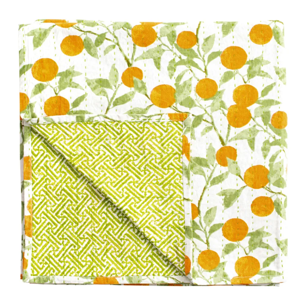 Caspari Place Settings & Linens|Reversible Kantha Table Cover in Orange Grove