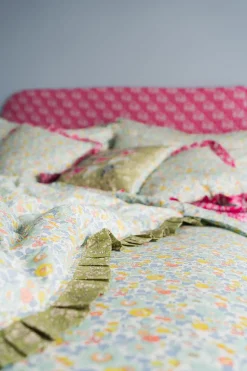 Coco & Wolf Place Settings & Linens|Reversible Ruffle Edge Heirloom Quilt Made With Liberty Fabric in Betsy Sage & Capel Pistachio