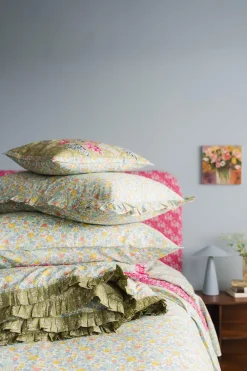 Coco & Wolf Place Settings & Linens|Reversible Ruffle Edge Heirloom Quilt Made With Liberty Fabric in Betsy Sage & Capel Pistachio