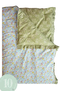 Coco & Wolf Place Settings & Linens|Reversible Ruffle Edge Heirloom Quilt Made With Liberty Fabric in Betsy Sage & Capel Pistachio