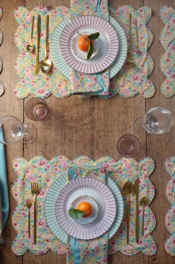 Coco & Wolf Place Settings & Linens|Reversible Scalloped Placemat Made With Liberty Fabric in Betsy Sunflower & Elements Green