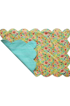 Coco & Wolf Place Settings & Linens|Reversible Scalloped Placemat Made With Liberty Fabric in Betsy Sunflower & Elements Green