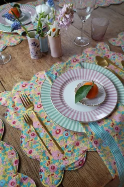 Coco & Wolf Place Settings & Linens|Reversible Scalloped Placemat Made With Liberty Fabric in Betsy Sunflower & Elements Green