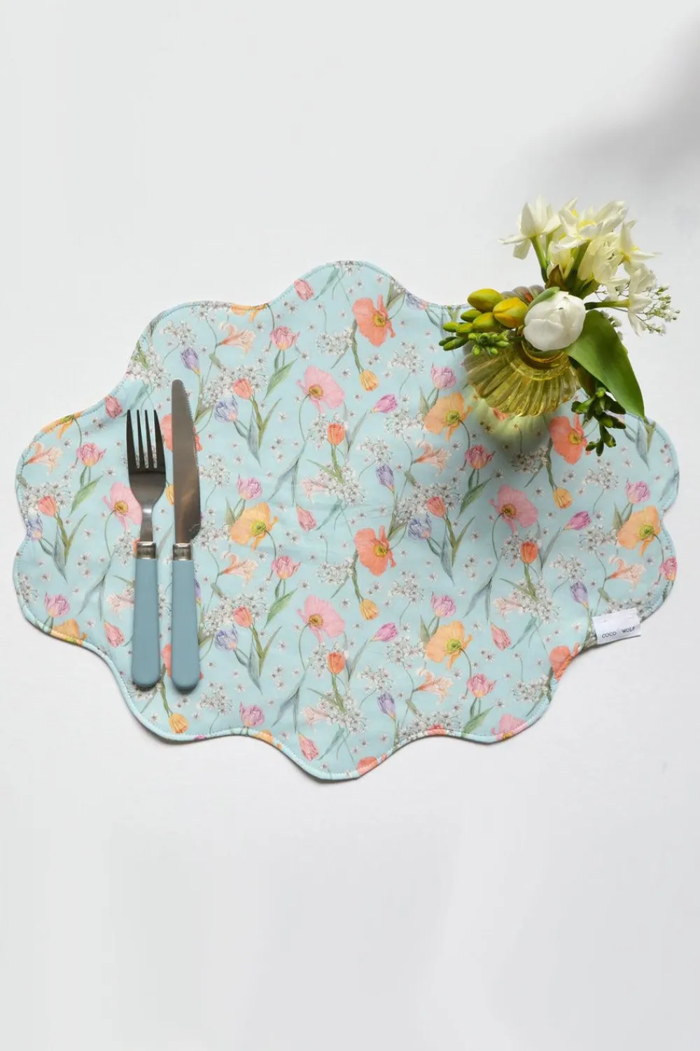 Coco & Wolf Place Settings & Linens|Reversible Wavy Placemat Made With Liberty Fabric in Spring Blooms & Meadowland