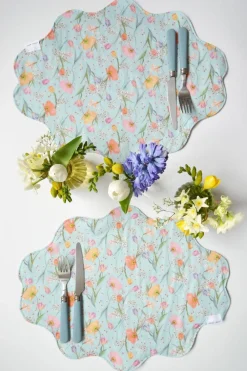 Coco & Wolf Place Settings & Linens|Reversible Wavy Placemat Made With Liberty Fabric in Spring Blooms & Meadowland