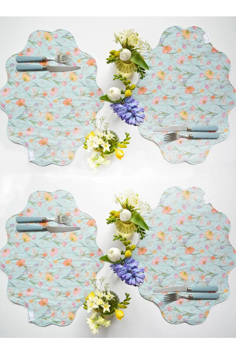 Coco & Wolf Place Settings & Linens|Reversible Wavy Placemat Made With Liberty Fabric in Spring Blooms & Meadowland