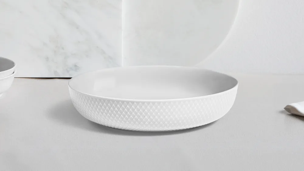 Lyngby Porcelain Dinnerware|Rhombe Serving Bowl in White