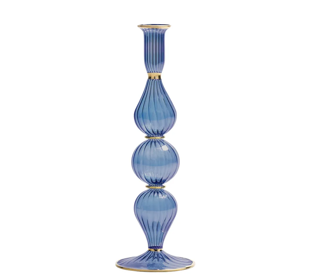 Kim Seybert Candles|Ripple Candle Holder in Blue