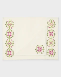 Cabana Place Settings & Linens|Rohida Embroidered Napkins, Pink and Green, Set of 2
