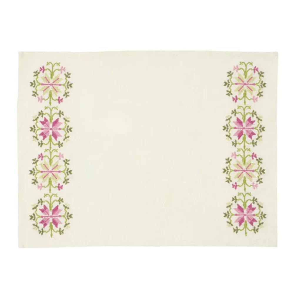 Cabana Place Settings & Linens|Rohida Embroidered Placemat, Pink and Green, Set of 2