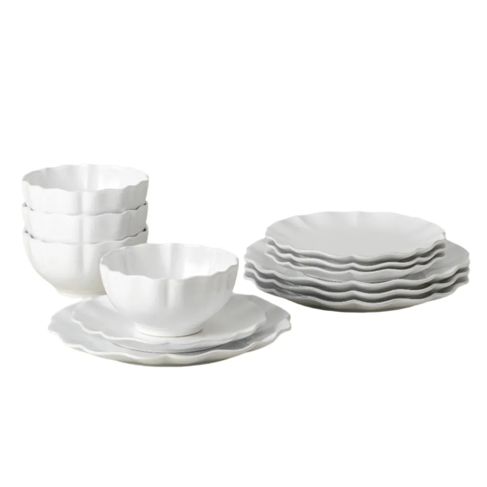 Costa Nova Dinnerware|Rosa Collection 12-pc Place Setting with Cereal Bowl in White