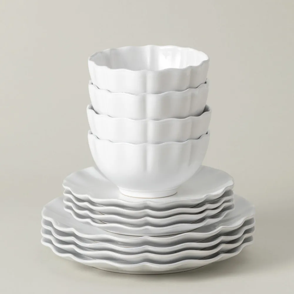 Costa Nova Dinnerware|Rosa Collection 12-pc Place Setting with Cereal Bowl in White