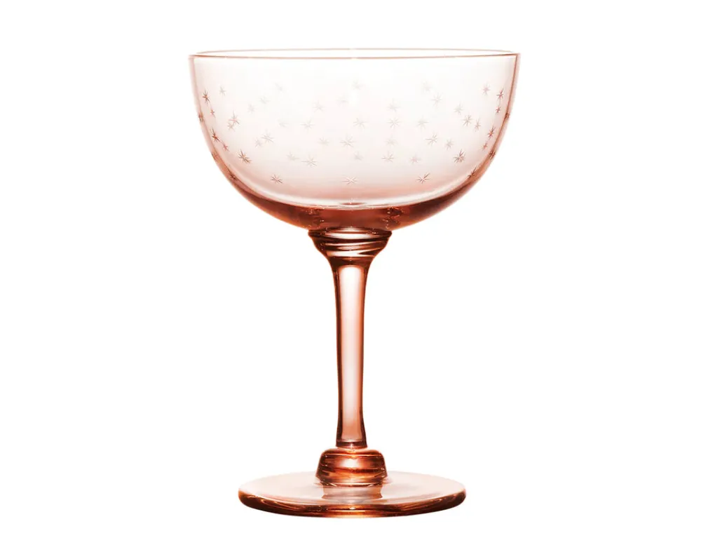 The Vintage List Glassware|Rose Champagne Saucers With Stars Design, Set of 4