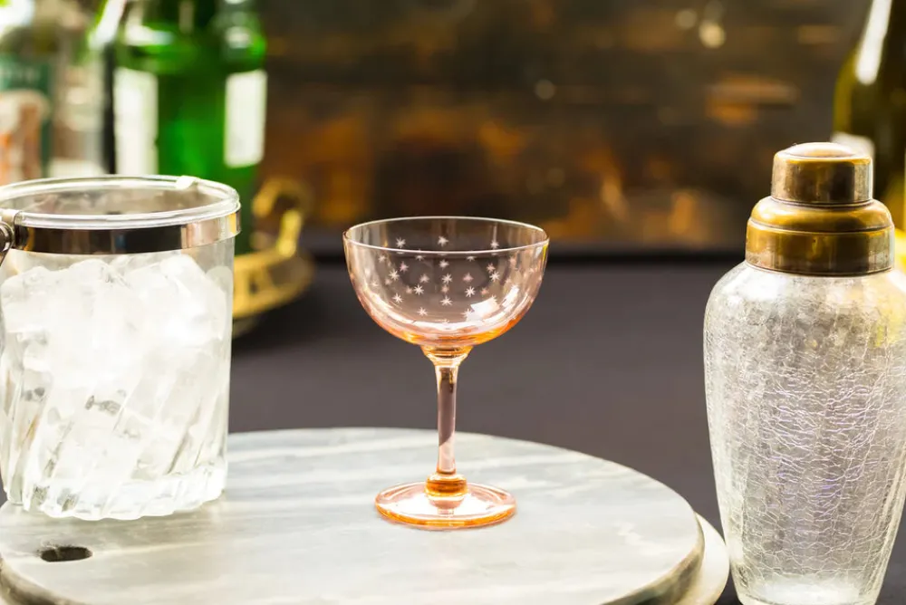 The Vintage List Glassware|Rose Champagne Saucers With Stars Design, Set of 4