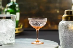 The Vintage List Glassware|Rose Champagne Saucers With Ovals Design, Set of 4