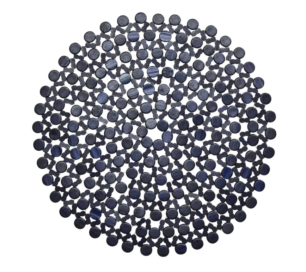 Kim Seybert Place Settings & Linens|Round Bamboo Placemat in Navy Blue, Set of 4