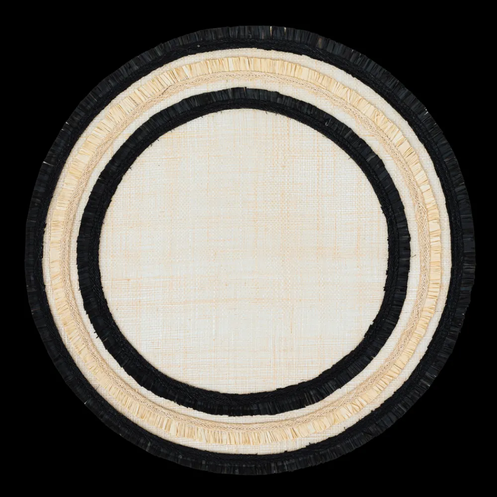 Joanna Buchanan Place Settings & Linens|Ruffle Edge Straw Placemat in Black, Set of Four