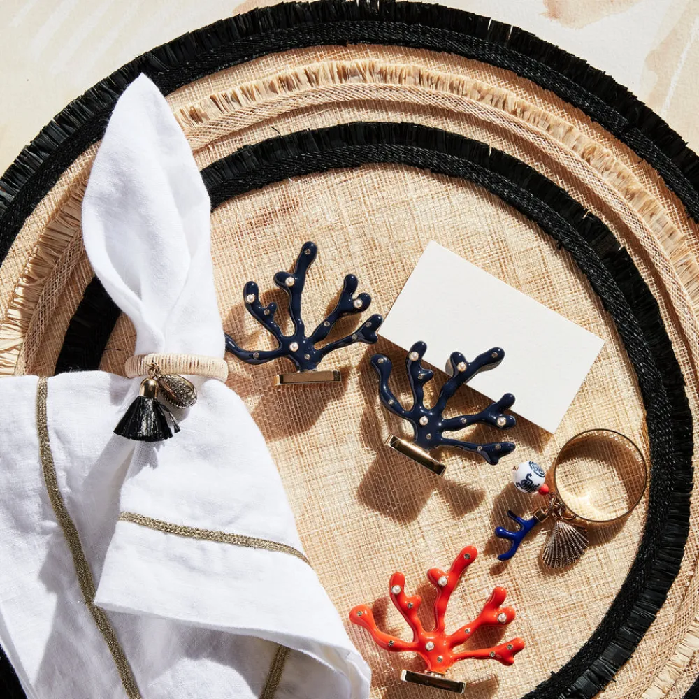 Joanna Buchanan Place Settings & Linens|Ruffle Edge Straw Placemat in Black, Set of Four