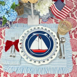 Flying Sheep Country Place Settings & Linens|Ruffle Napkin in Blue Stripes, Set of 4