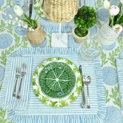 Flying Sheep Country Place Settings & Linens|Ruffle Napkin in Blue Stripes, Set of 4