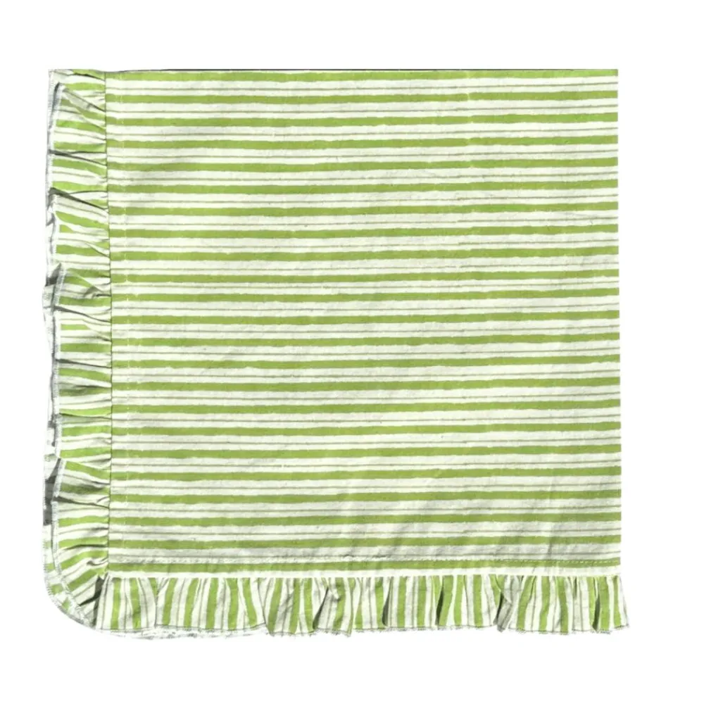 Flying Sheep Country Place Settings & Linens|Ruffle Napkin in Green Stripes, Set of 4