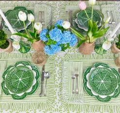 Flying Sheep Country Place Settings & Linens|Ruffle Napkin in Green Stripes, Set of 4