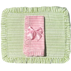 Flying Sheep Country Place Settings & Linens|Ruffle Napkin in Pink Stripes, Set of 4