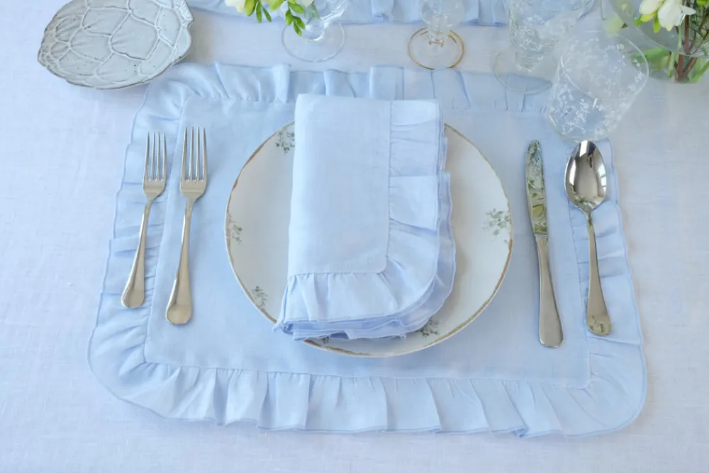 TriChi Design Place Settings & Linens|Ruffles Mavi Napkin, Set of 4