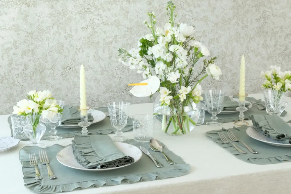 TriChi Design Place Settings & Linens|Ruffles Sea Sonen Napkin and Placemat, Set of 2