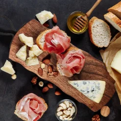 Two's Company Dinnerware|Rustic Edge Serving Boards with Hammered Iron Handle