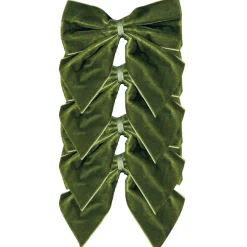 Flying Sheep Country Place Settings & Linens|Sage Green Bow Velvet Napkin Ties, Set of 4