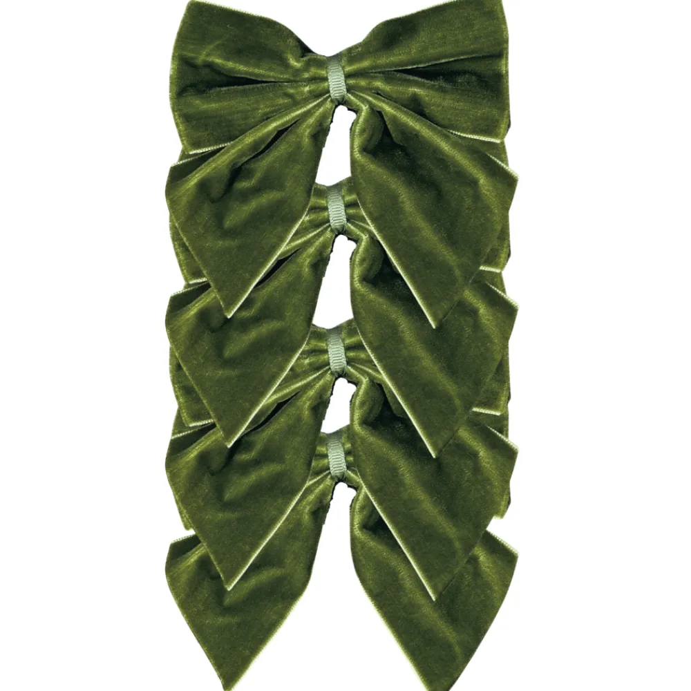 Flying Sheep Country Place Settings & Linens|Sage Green Bow Velvet Napkin Ties, Set of 4