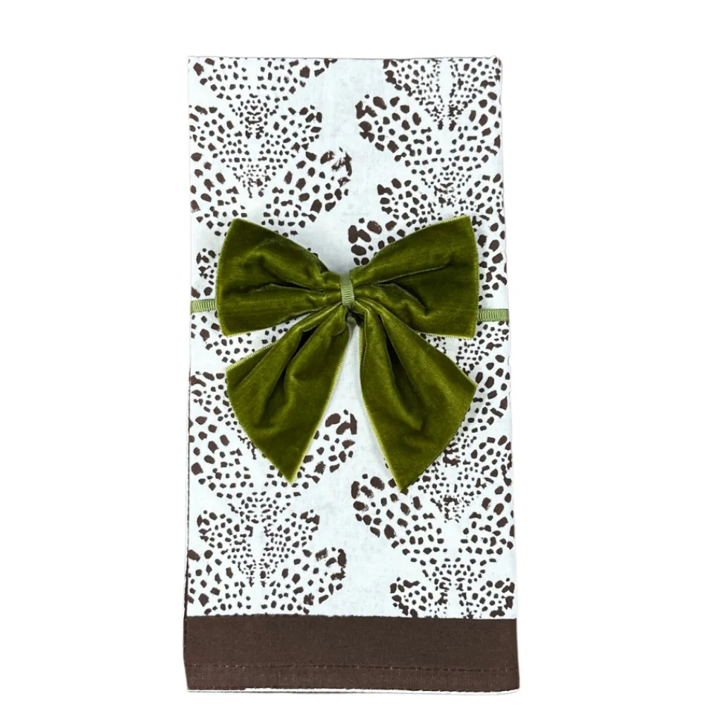 Flying Sheep Country Place Settings & Linens|Sage Green Bow Velvet Napkin Ties, Set of 4
