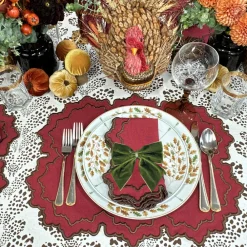 Flying Sheep Country Place Settings & Linens|Sage Green Bow Velvet Napkin Ties, Set of 4