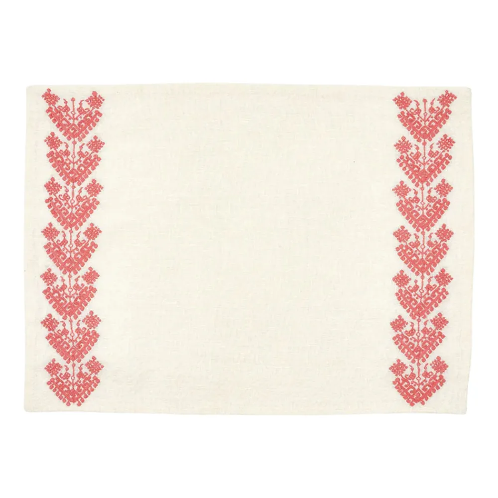 Cabana Place Settings & Linens|Schemata Embroidered Linen Placemat in Pink