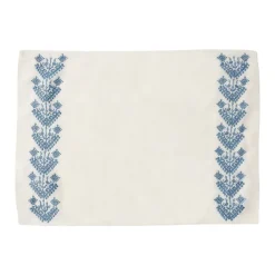 Cabana Place Settings & Linens|Schemata Embroidered Linen Placemat in Blue