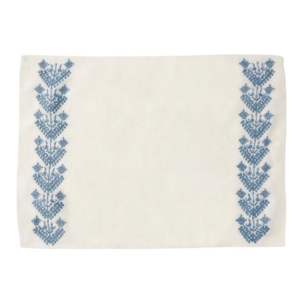 Cabana Place Settings & Linens|Schemata Embroidered Linen Placemat in Blue