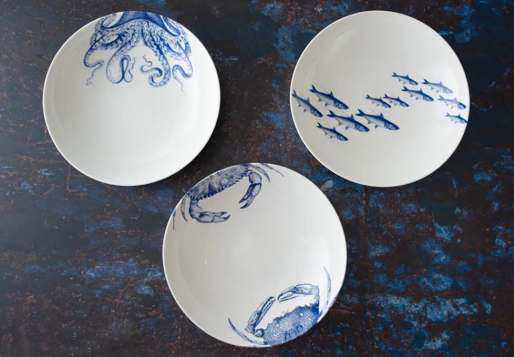 Caskata Dinnerware|School of Fish Coupe Soup Bowl Blue