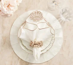 Kim Seybert Place Settings & Linens|Shell Fringe Napkin Ring in Ivory & Brown, Set of 4