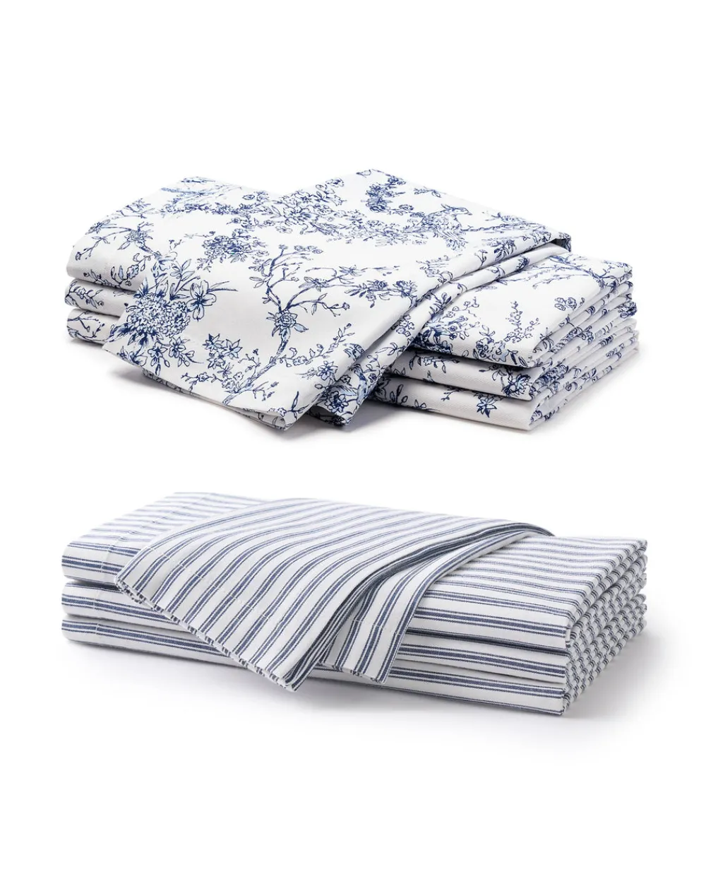 Petite Plume Place Settings & Linens|Signature Twill Napkin Set in Navy French Ticking & Timeless Toile
