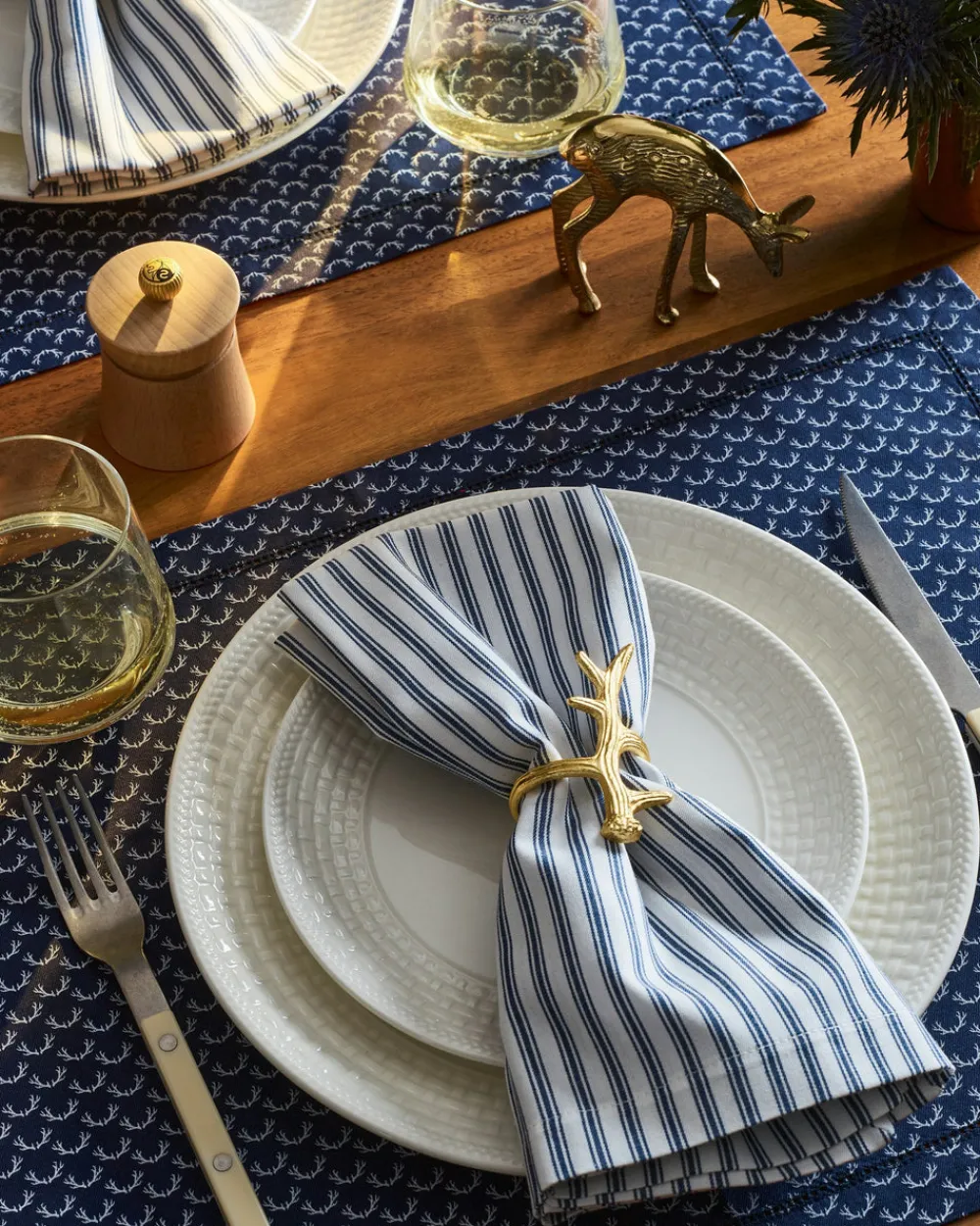Petite Plume Place Settings & Linens|Signature Twill Napkins in Navy French Ticking, Set of 4