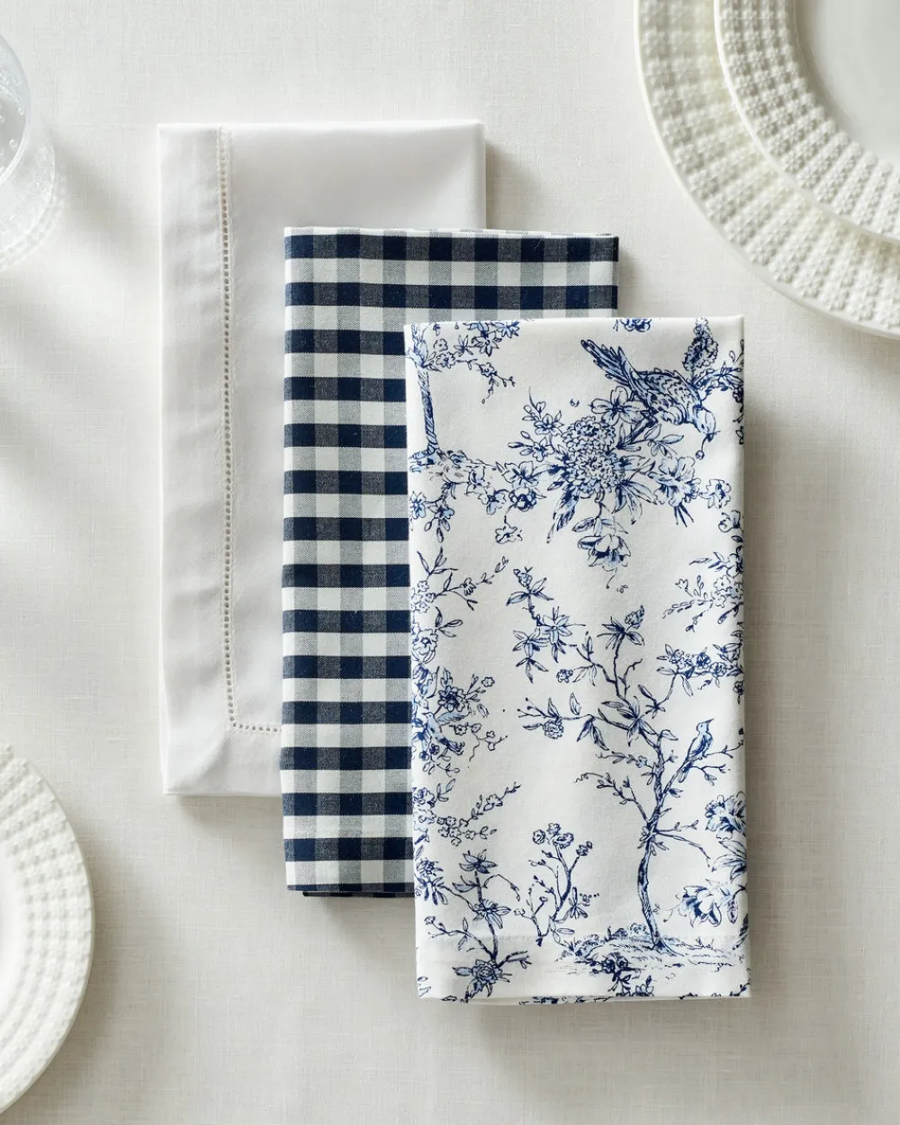 Petite Plume Place Settings & Linens|Signature Twill Napkins in Navy French Ticking, Set of 4
