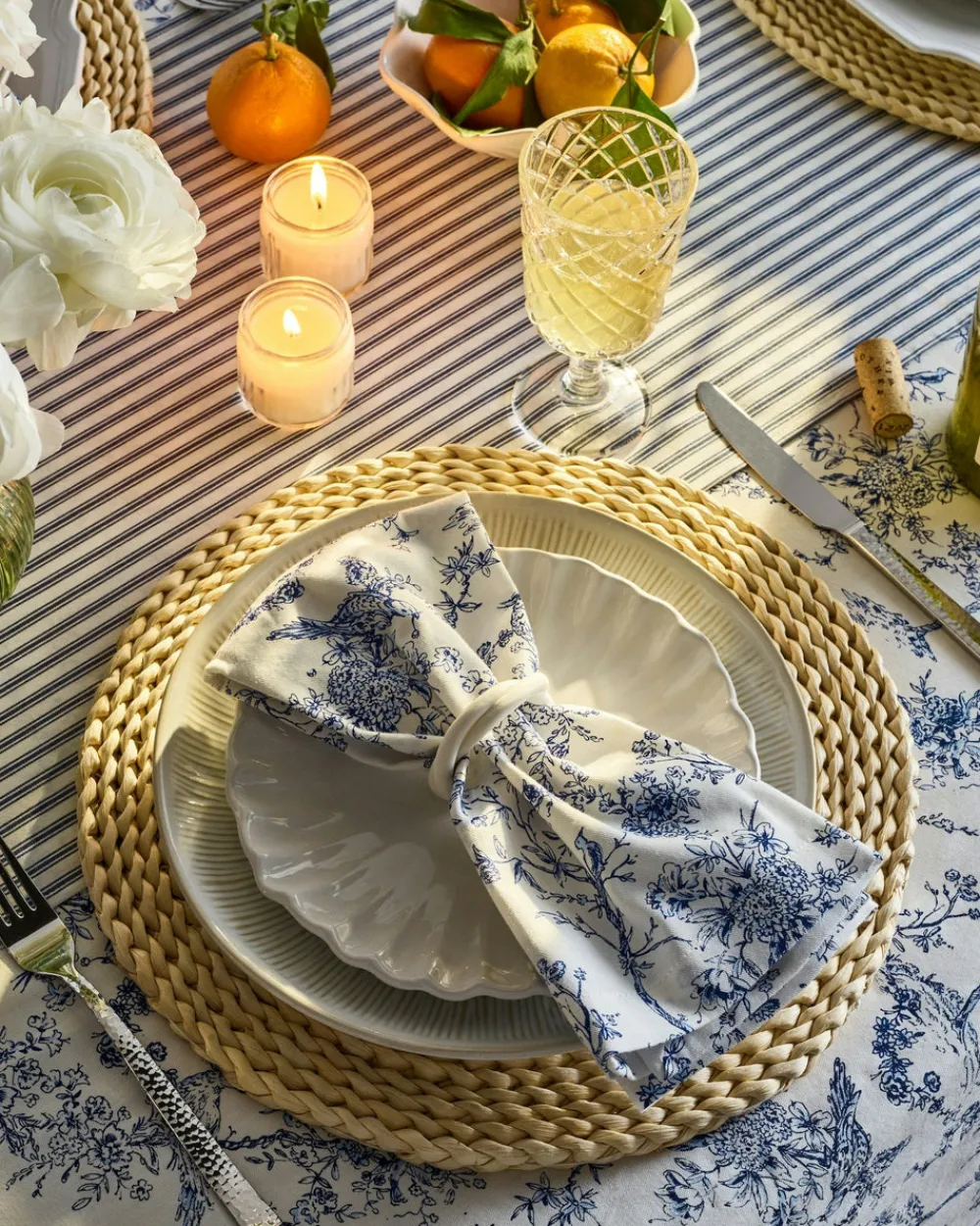 Petite Plume Place Settings & Linens|Signature Twill Napkins in Navy French Ticking, Set of 4